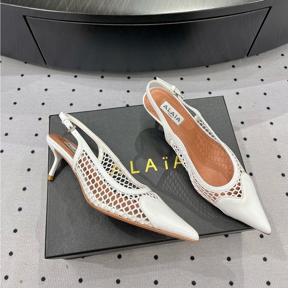 Alaia Shoes - ALAÏA White Mesh Pointed Slingback Heels